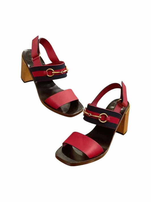 GUCCI Size 38.5 red/navy/gold Shoes