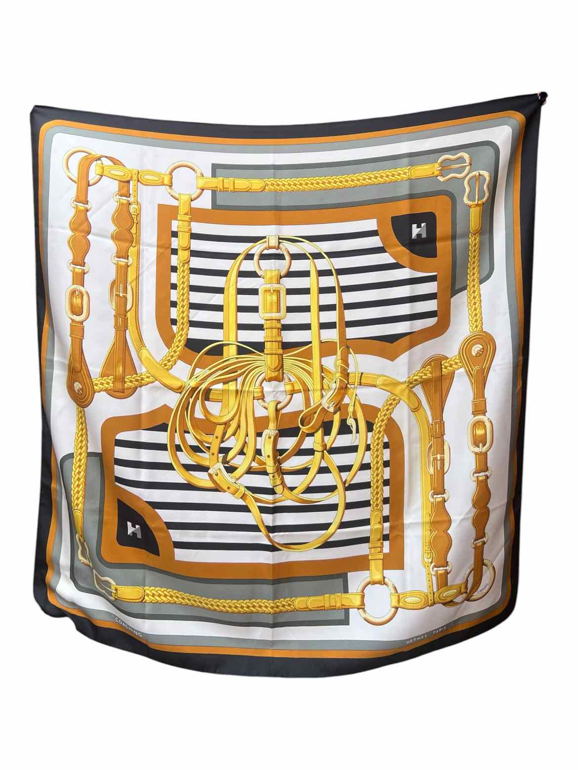 Hermes Size 90 blk/gold/wh Scarf