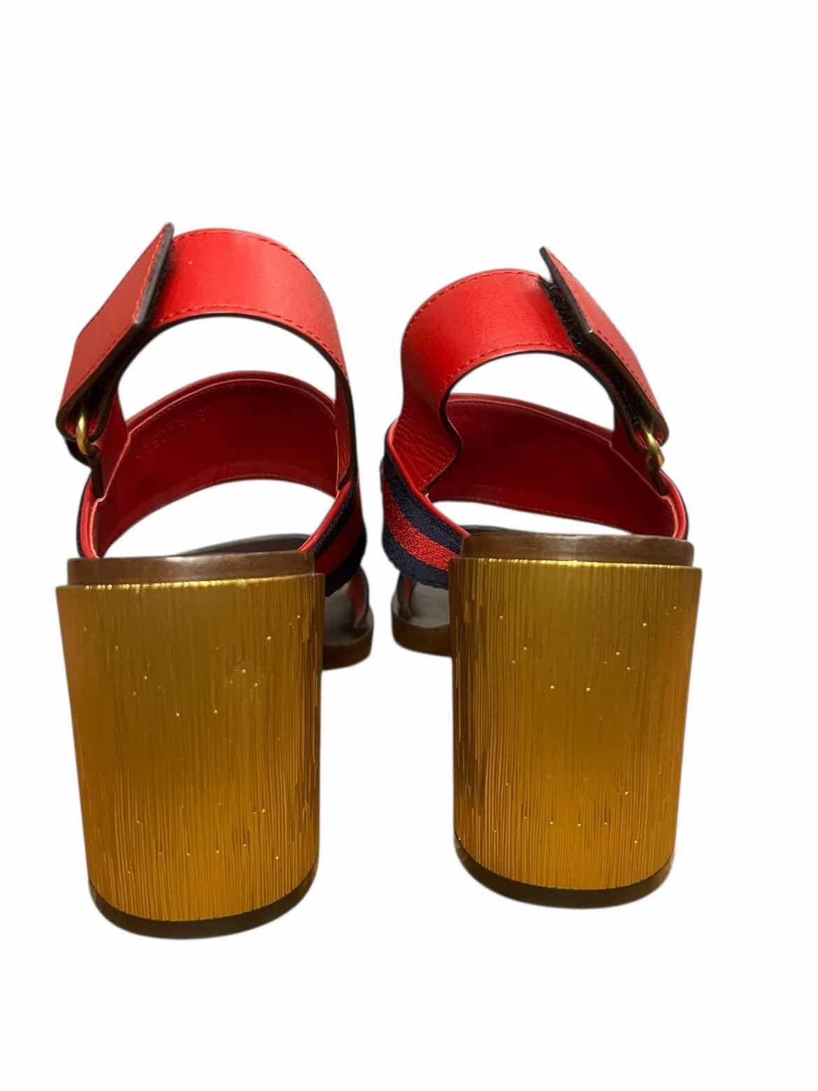GUCCI Size 38.5 red/navy/gold Shoes