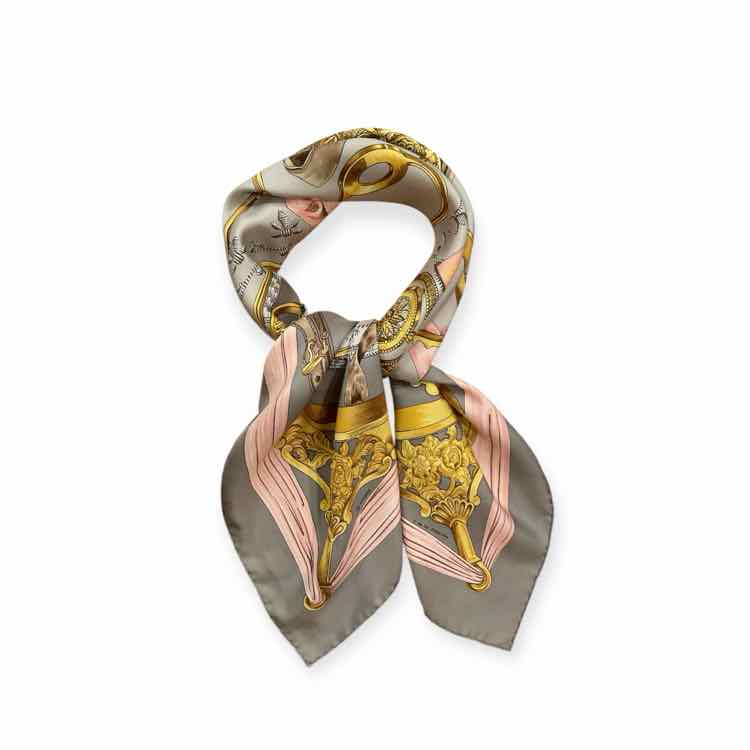 Hermes Size 90 grey/pk/gold Scarf