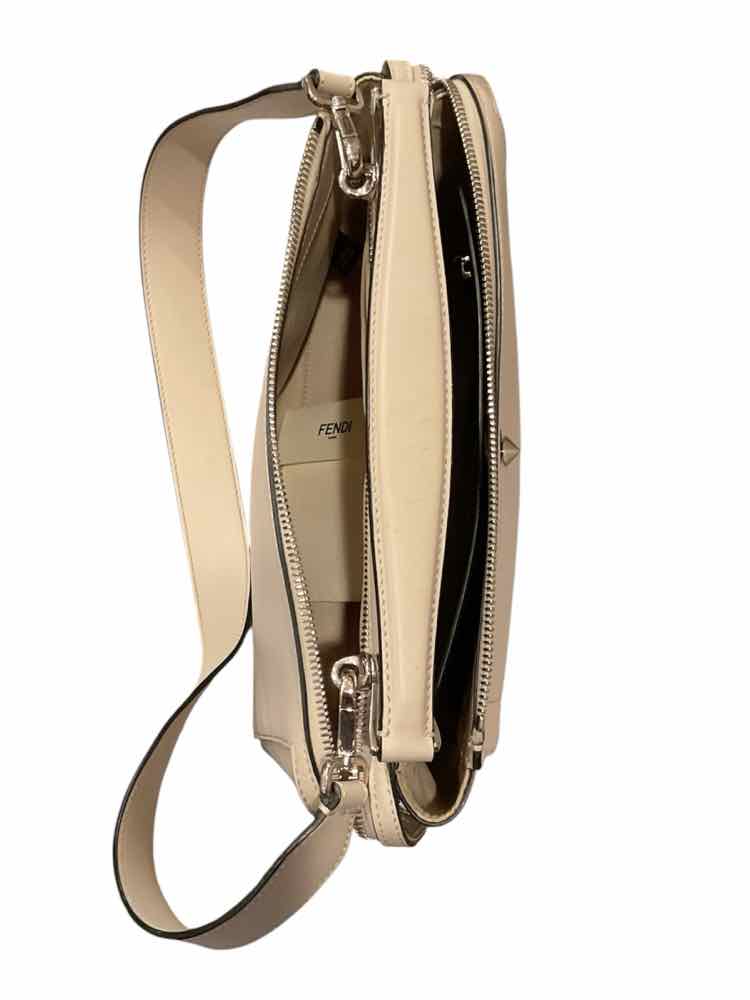 Fendi beige/silver hardware Dotcom Leather Satchel Purse