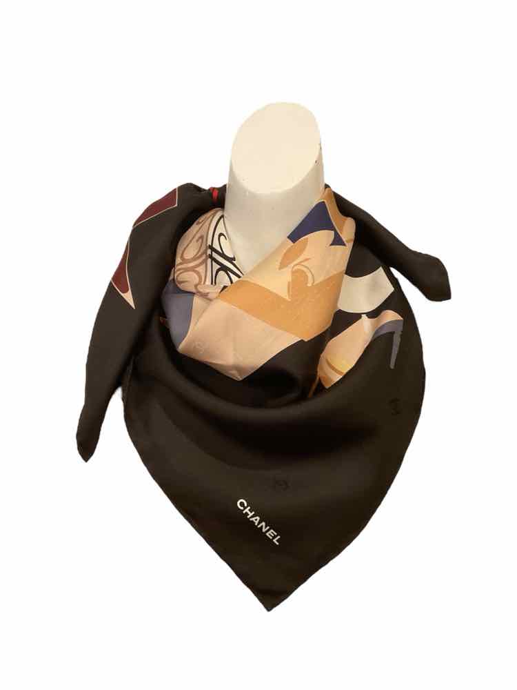 Chanel Size 90 BLK/BRN/WH Scarf