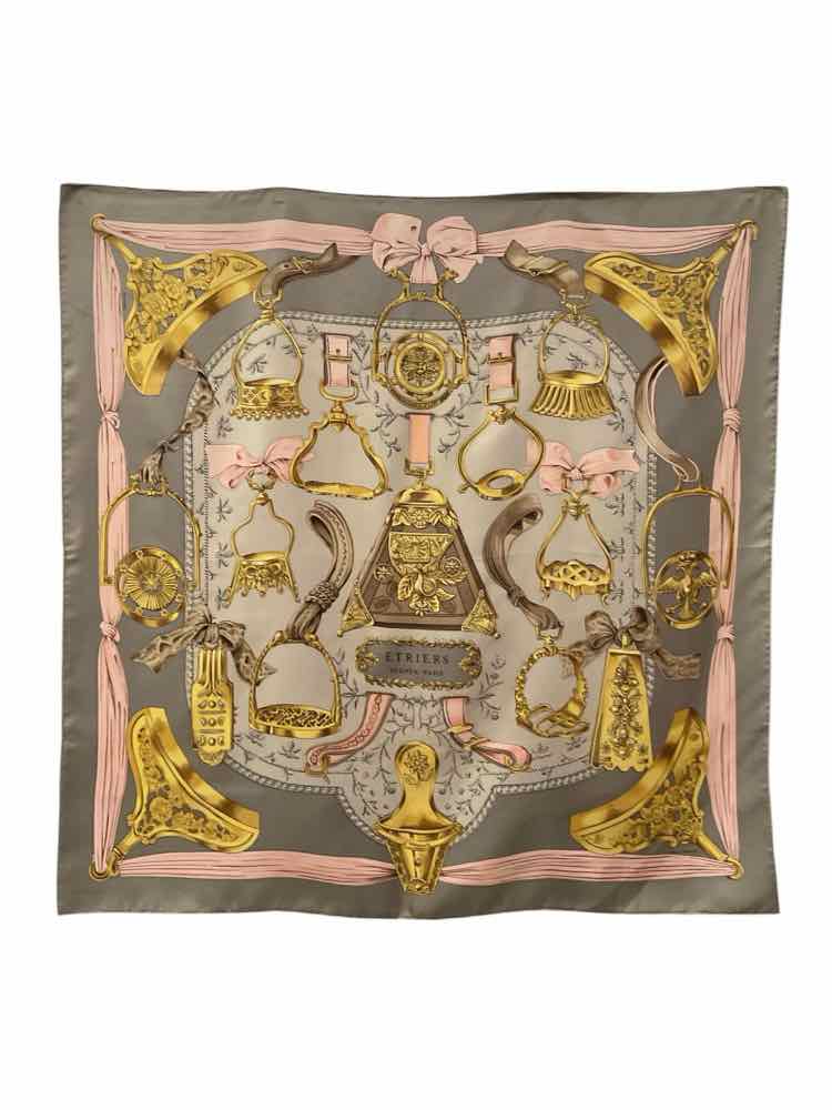 Hermes Size 90 grey/pk/gold Scarf