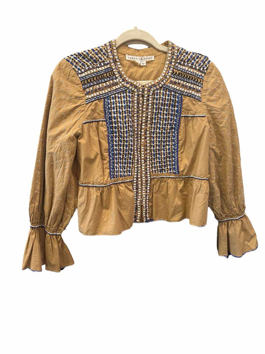 Veronica Beard Size Medium tan/blue/white Blouse