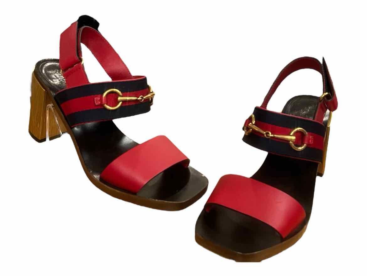 GUCCI Size 38.5 red/navy/gold Shoes