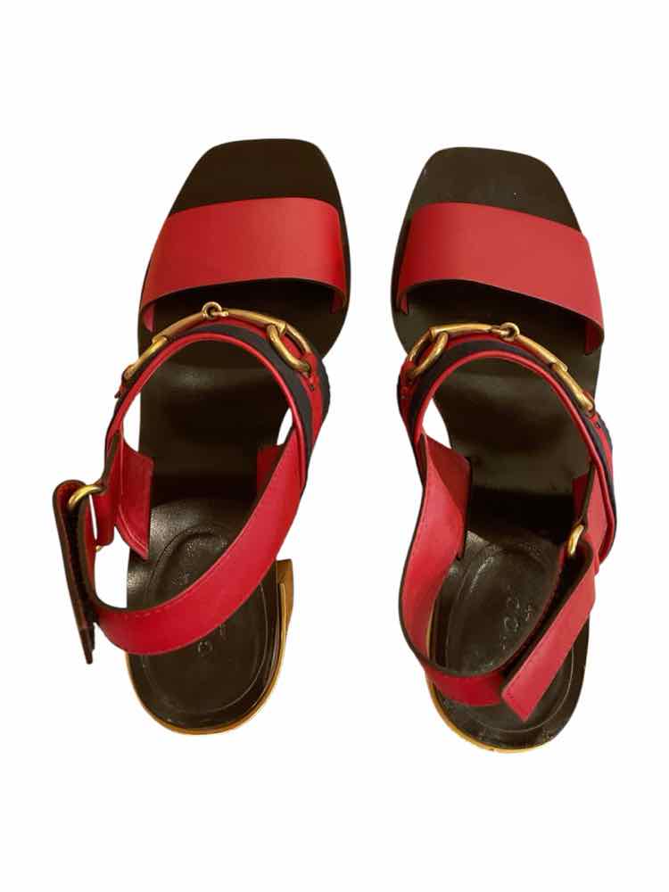 GUCCI Size 38.5 red/navy/gold Shoes