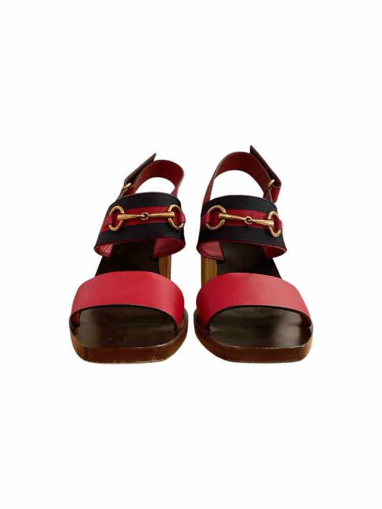 GUCCI Size 38.5 red/navy/gold Shoes