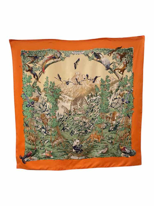 Hermes Size 90 Orange multi Scarf