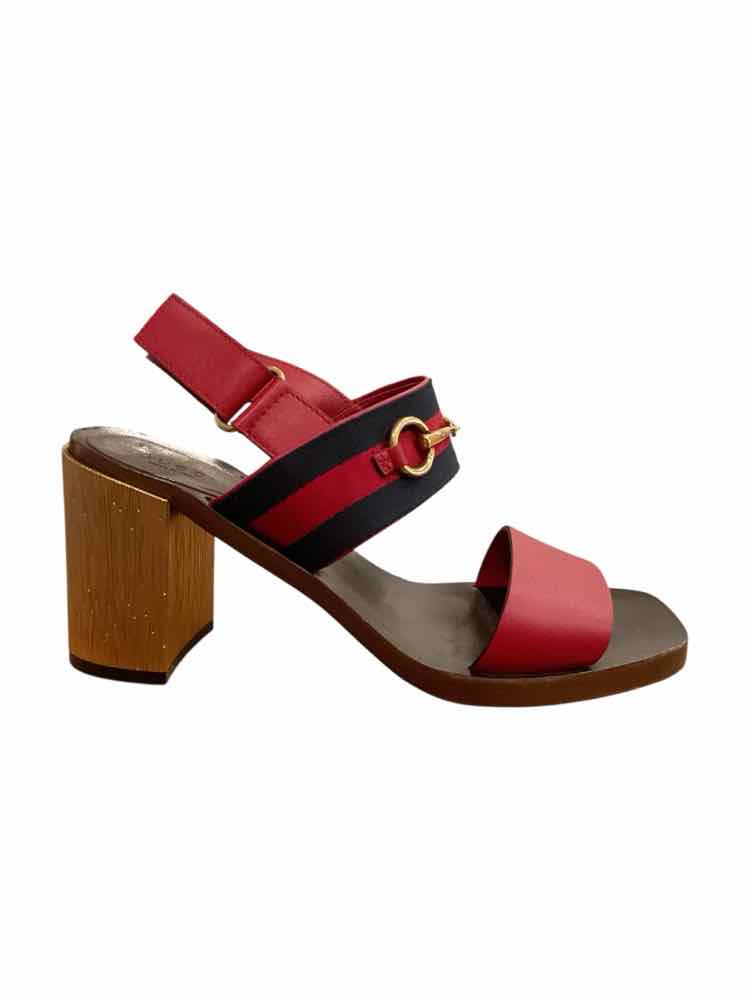 GUCCI Size 38.5 red/navy/gold Shoes