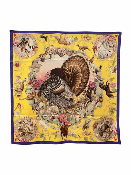 Hermes Size 90 yell/purp/blue/wh Scarf