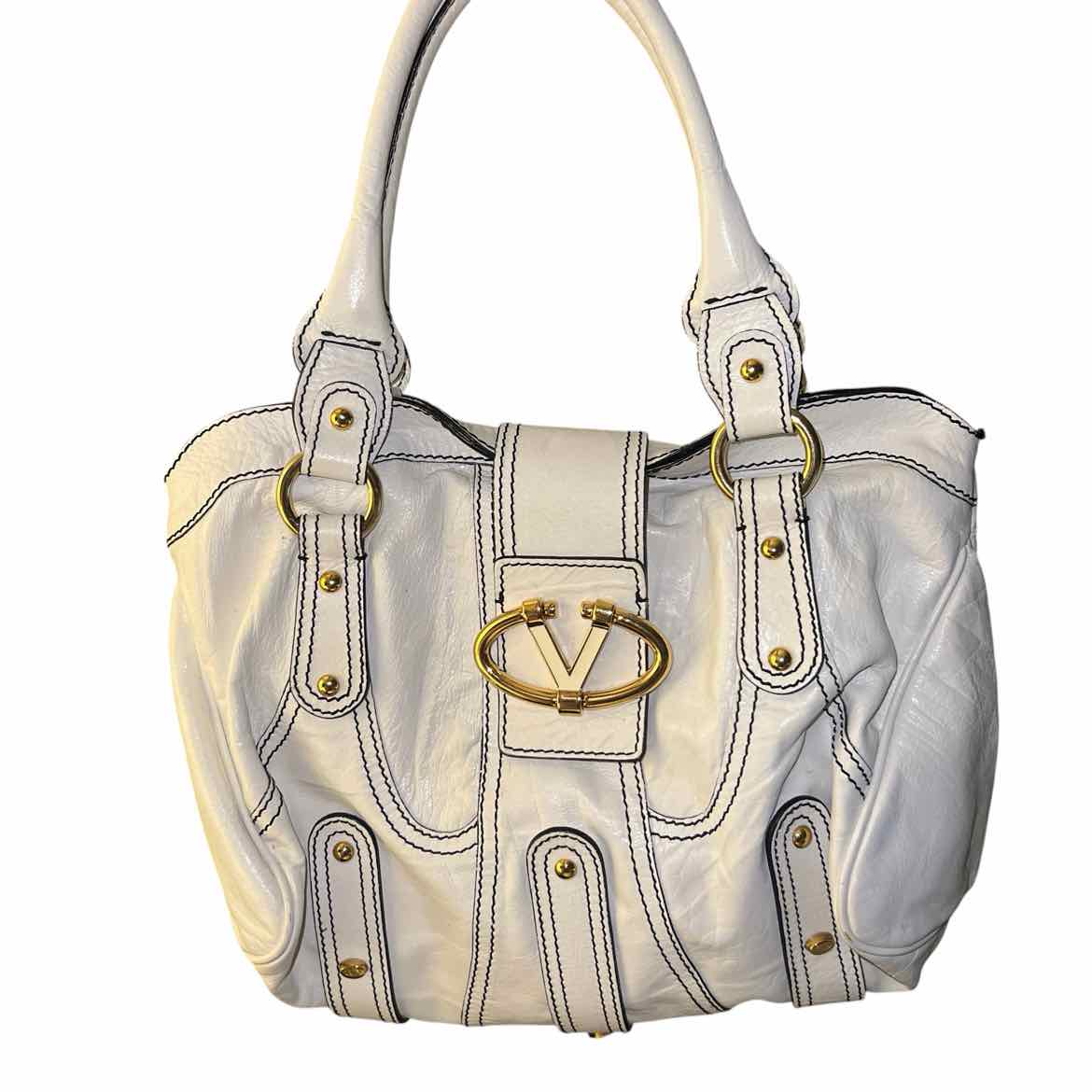 VALENTINO GARAVANI wh/blk/gold hardware VLogo Shoulder Bag Purse