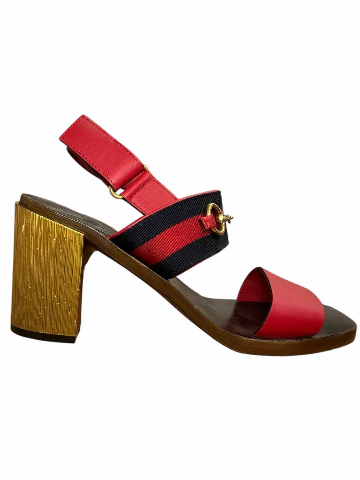 GUCCI Size 38.5 red/navy/gold Shoes