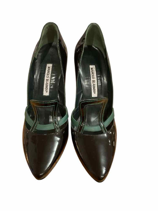 Manolo Blahnik Size 39.5 black patent/green Shoes
