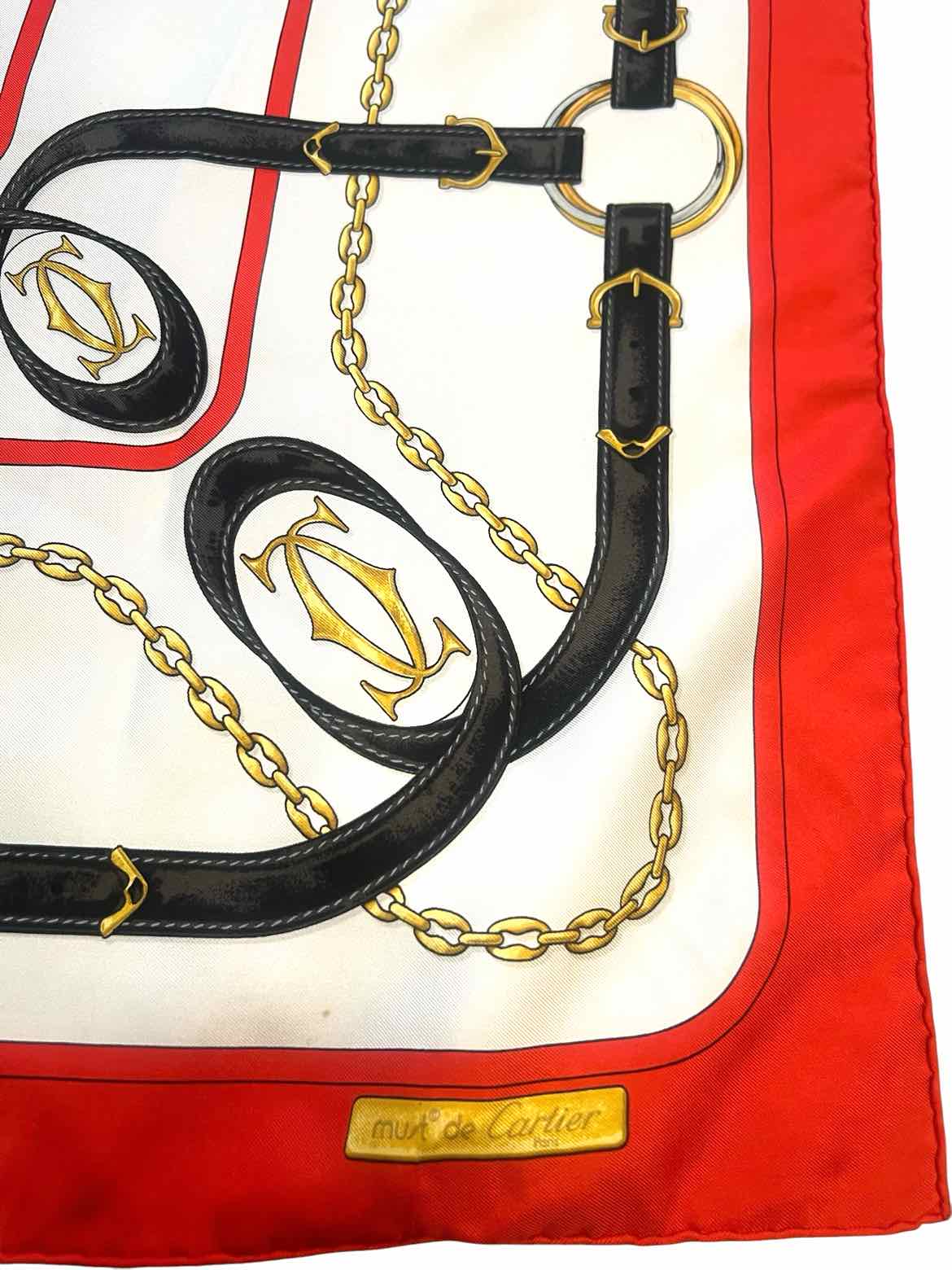 Cartier Size 90 Red/Wh/Blk/Gold Must de Cartier Collection Scarf