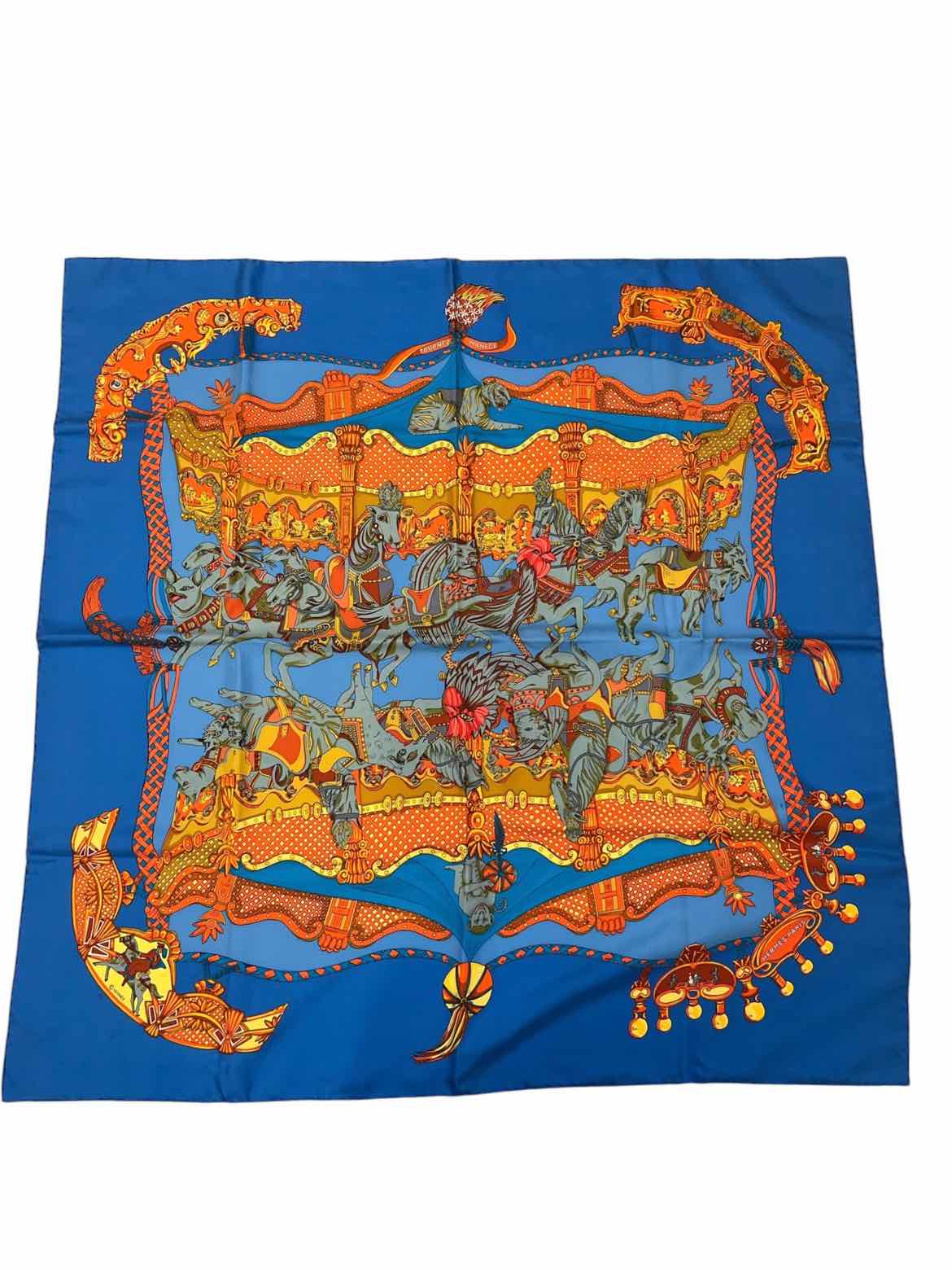 Hermes Size 90 blu/org/yel Scarf