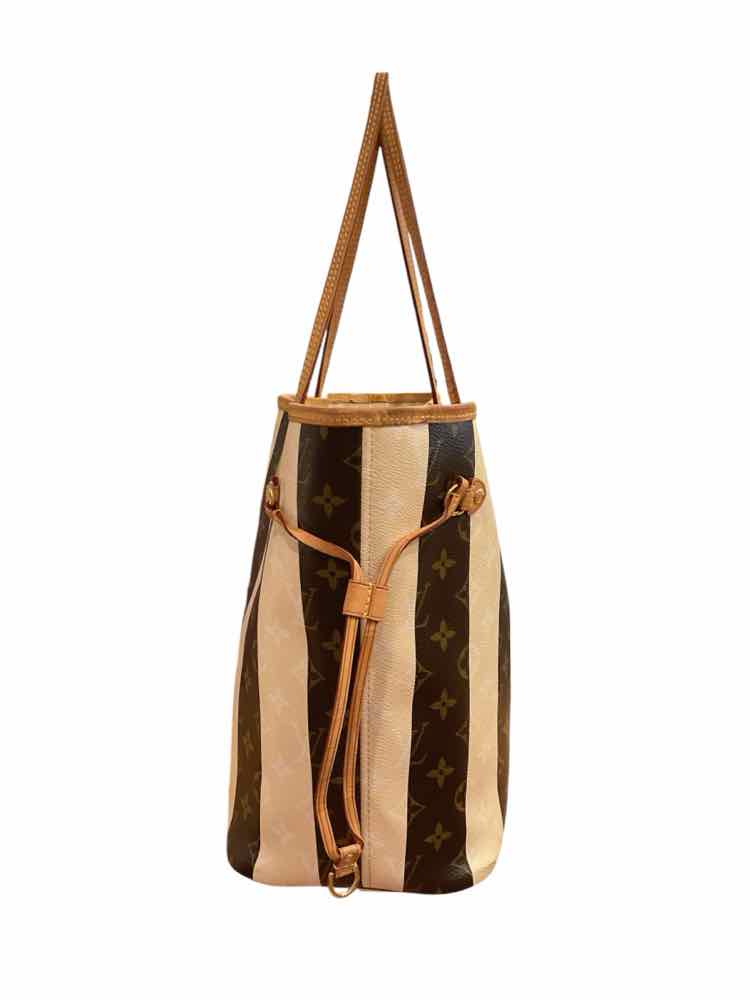 LOUIS VUITTON Size MM cream/brown Rayures Neverfull Purse