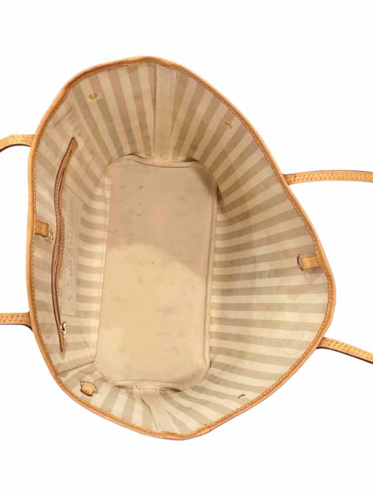 LOUIS VUITTON Size MM cream/brown Rayures Neverfull Purse