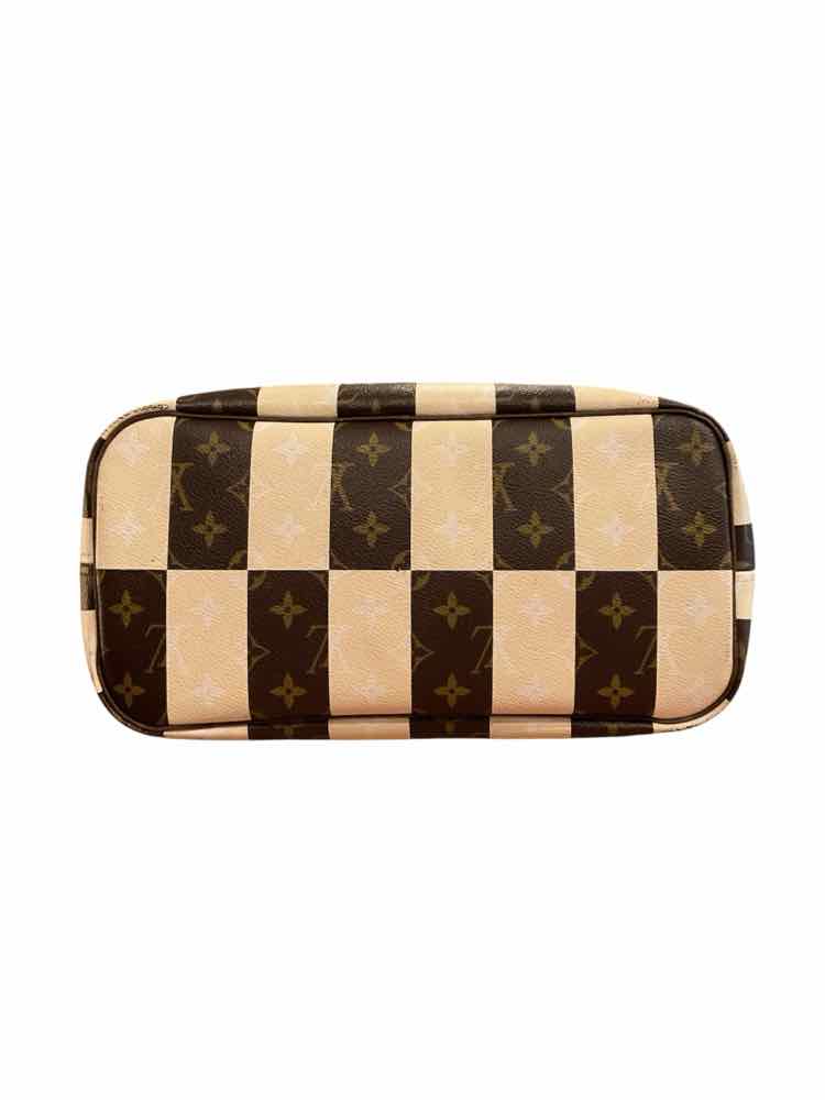 LOUIS VUITTON Size MM cream/brown Rayures Neverfull Purse
