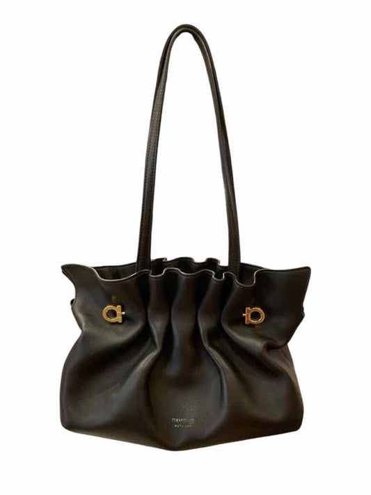Ferragamo Size Small black/gold hardware Dumpling Shoulder Bag Purse