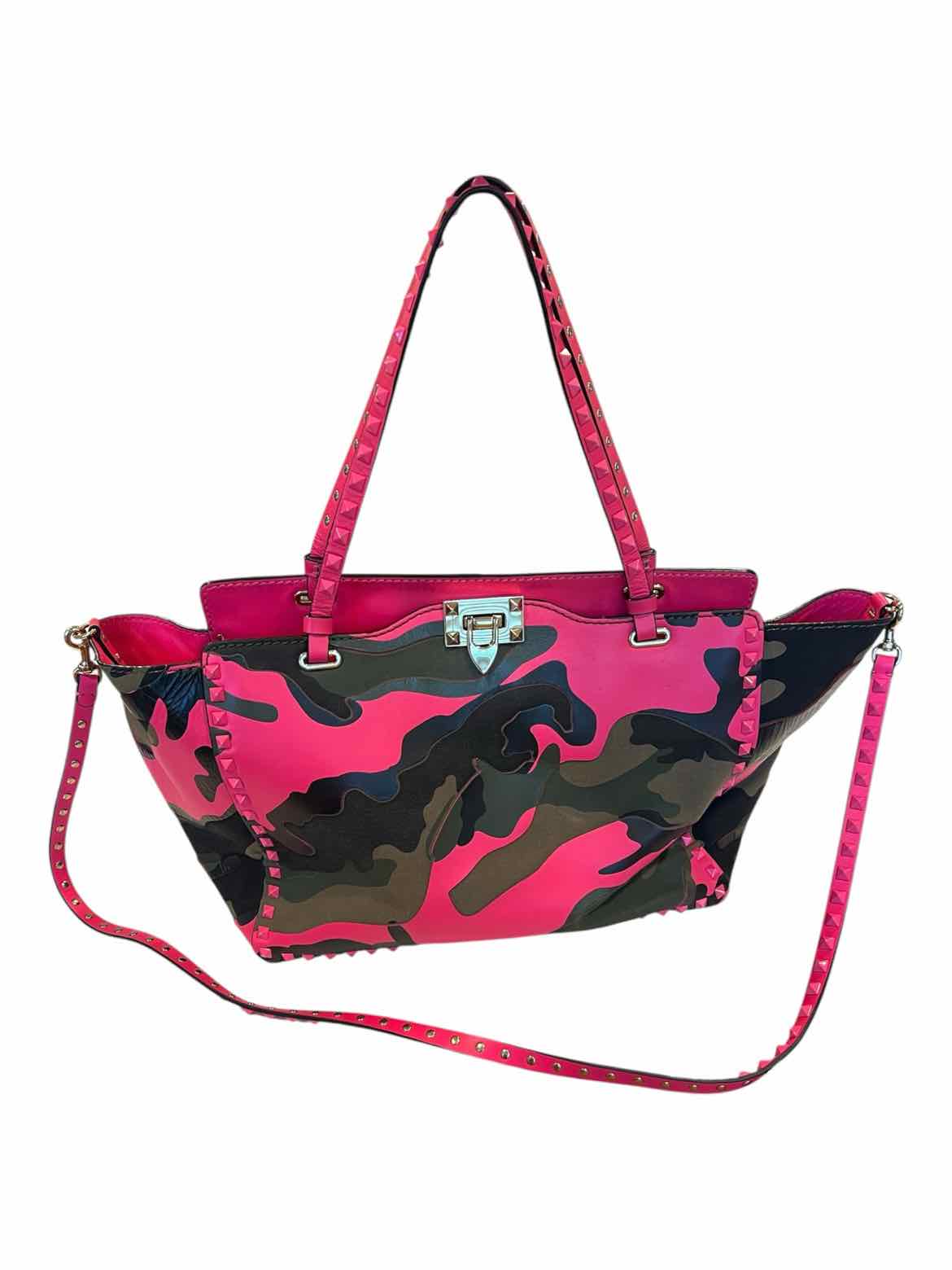 Valentino hot pk/gry/blk Rockstud Tote Purse