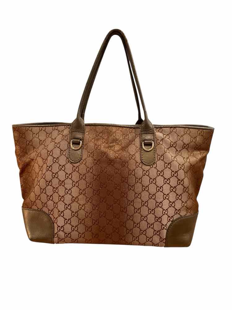 GUCCI Size Large brn/logo/bronze Heart Bit Tote Purse