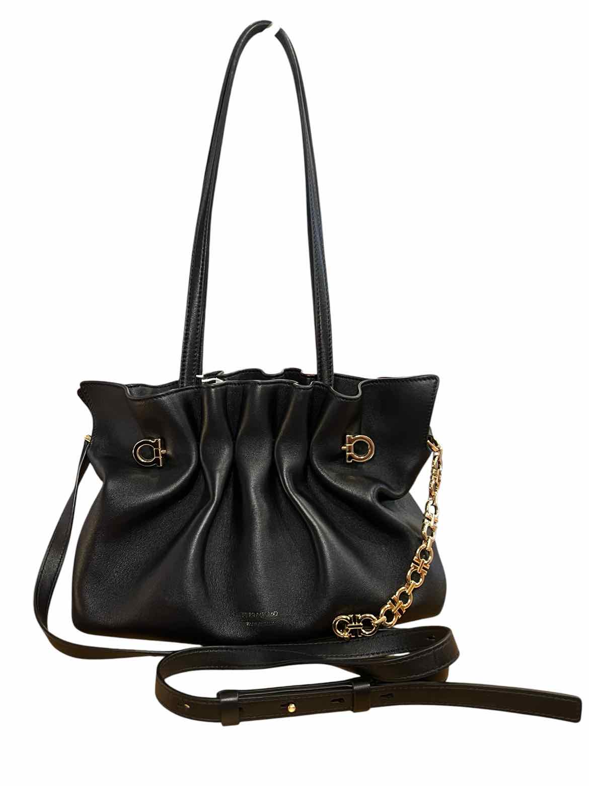 Ferragamo Size Small black/gold hardware Dumpling Shoulder Bag Purse