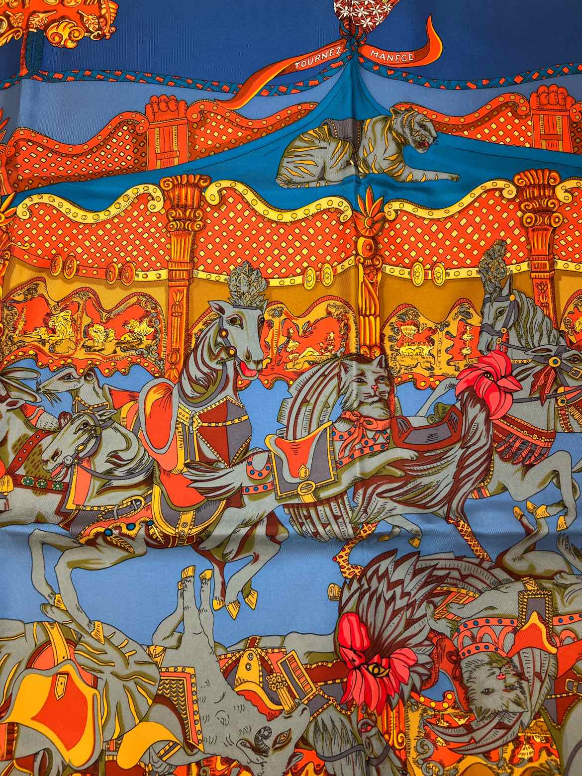 Hermes Size 90 blu/org/yel Scarf