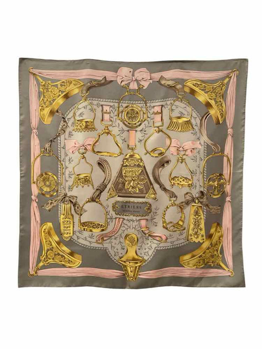 Hermes Size 90 grey/pk/gold Scarf