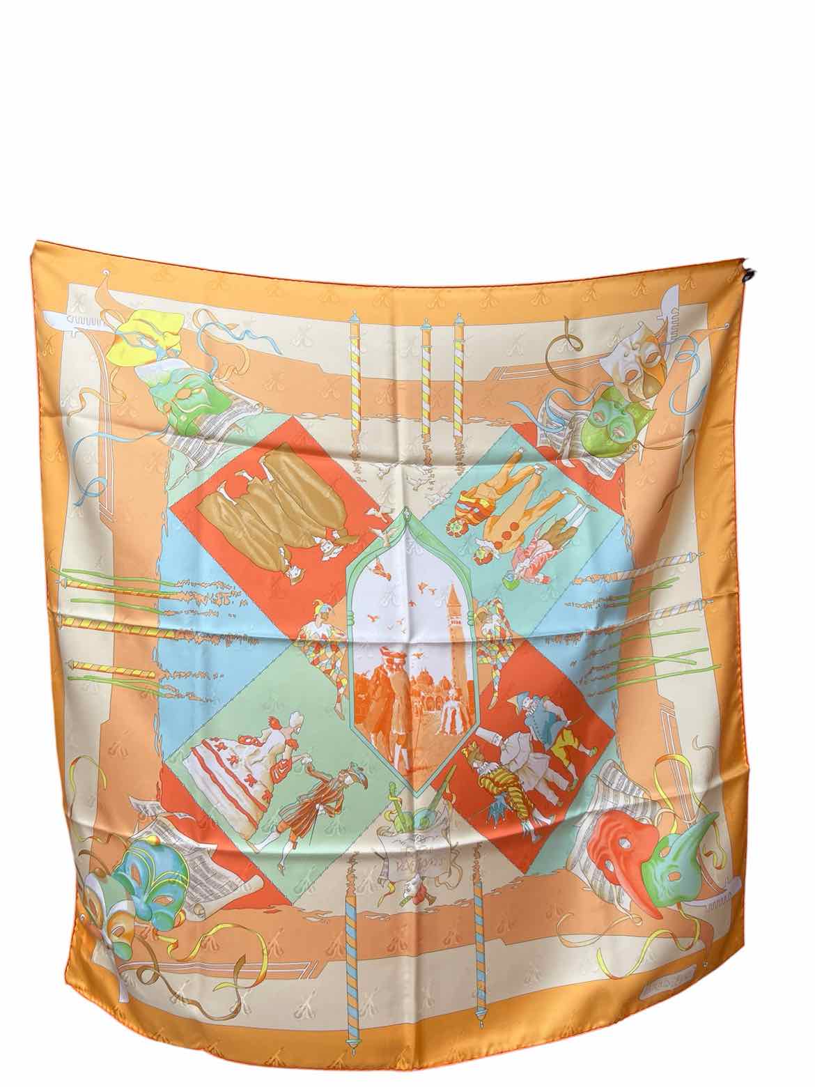 Hermes Size 90 peach/green/brn/white Scarf