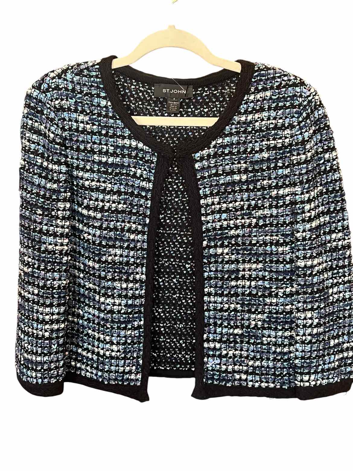 ST JOHN Size 8 BL/WH/BLK SWEATER