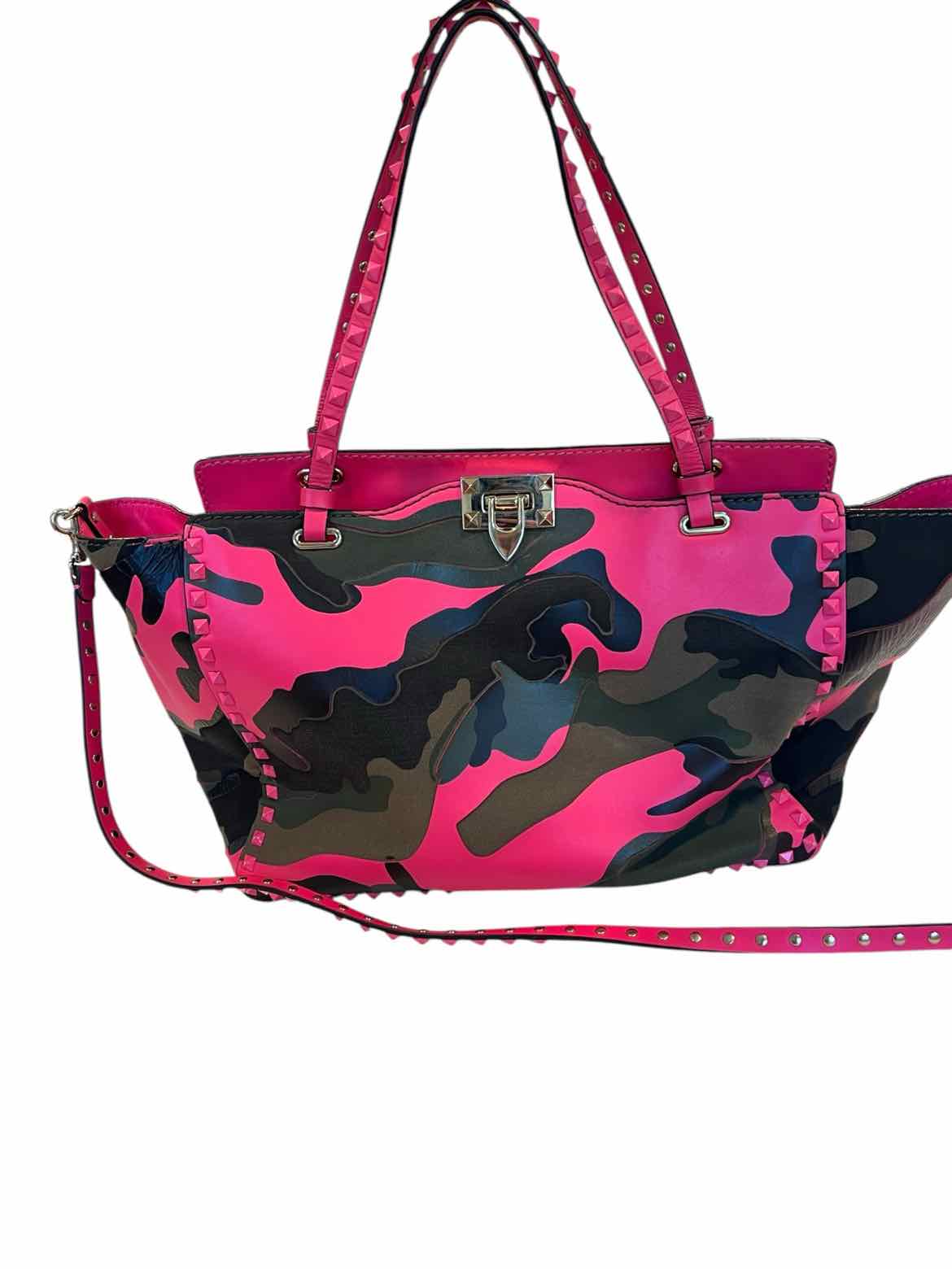 Valentino hot pk/gry/blk Rockstud Tote Purse