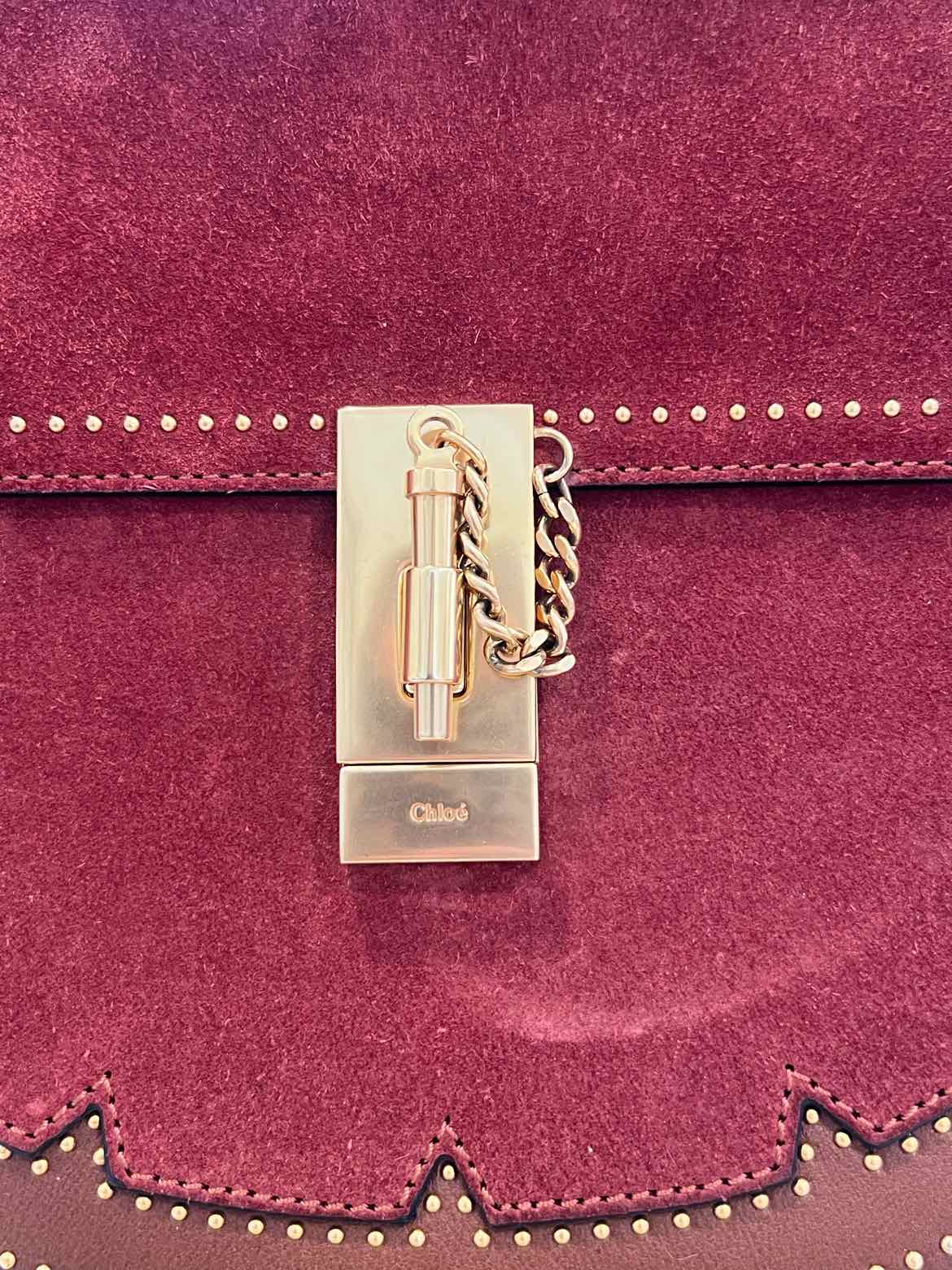 Chloe Size Medium Red/Brown/Gold Hardware Drew Purse