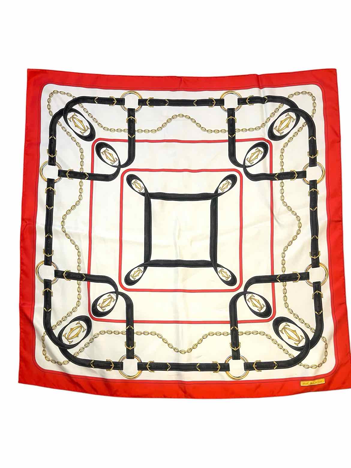 Cartier Size 90 Red/Wh/Blk/Gold Must de Cartier Collection Scarf