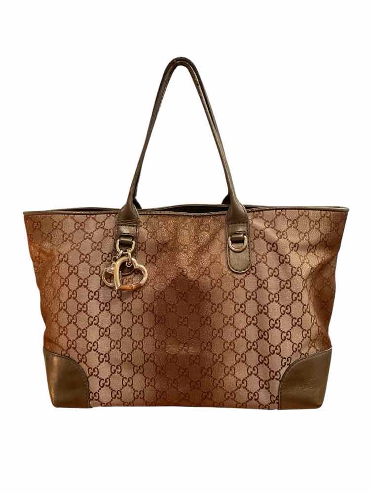 GUCCI Size Large brn/logo/bronze Heart Bit Tote Purse