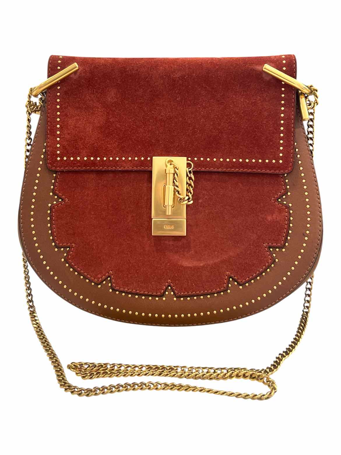 Chloe Size Medium Red/Brown/Gold Hardware Drew Purse