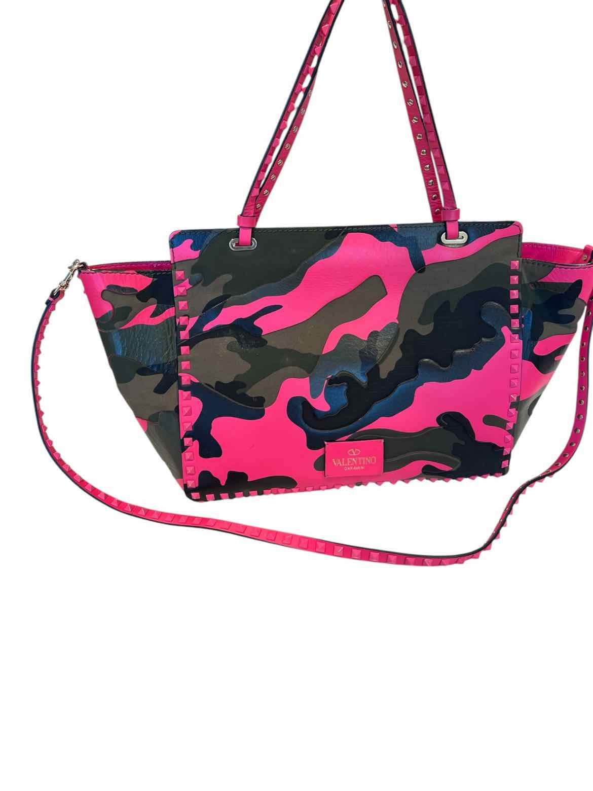 Valentino hot pk/gry/blk Rockstud Tote Purse