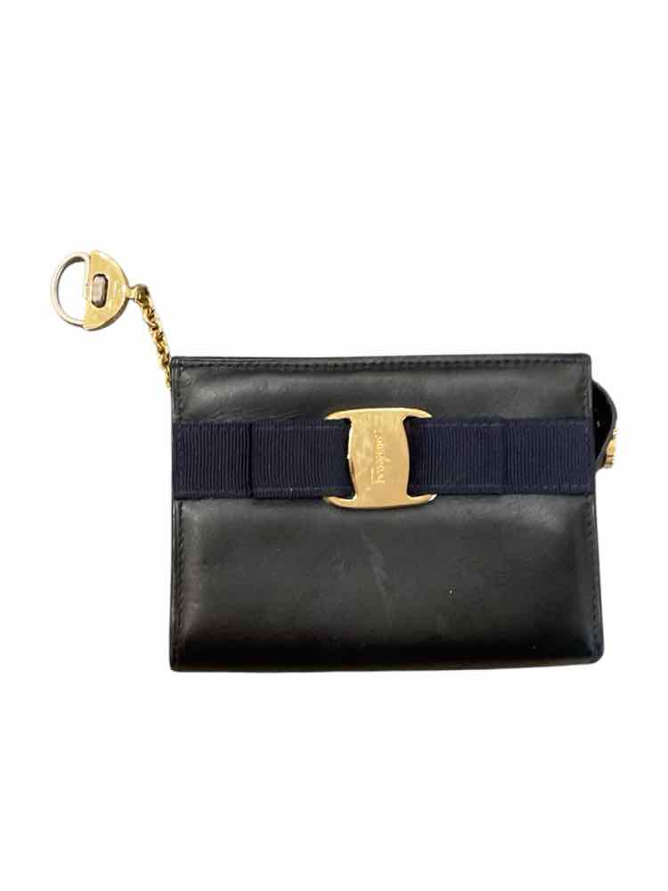 Ferragamo Navy/gold Vera Bow Compact Wallet Wallet